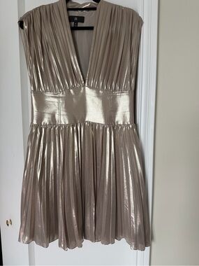 Banana Republic Metallic Pleated Mini Dress - Champagne Gold
